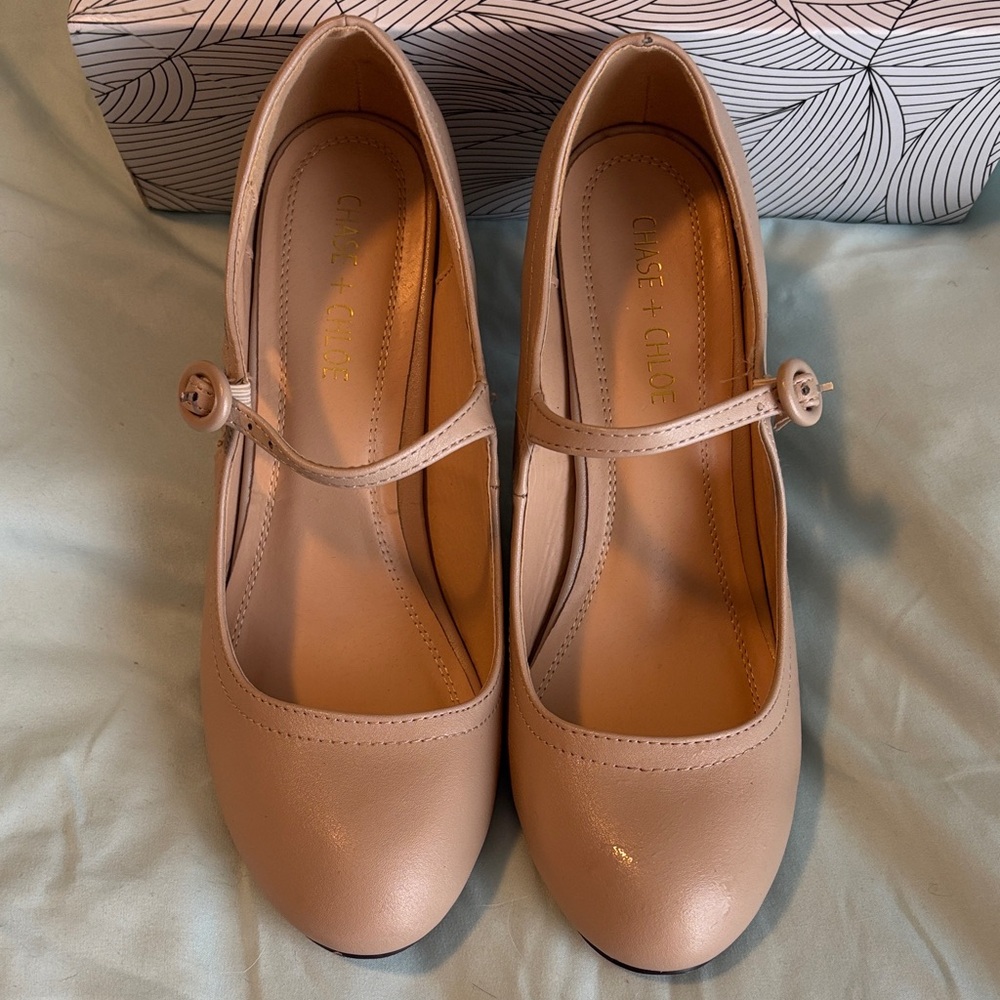 Chase + Chloe Nude Mary Jane Heels